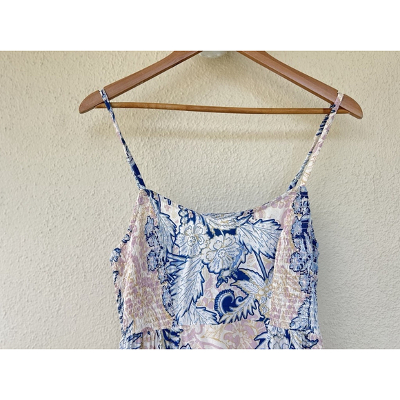Free People Forever Yours Floral Maxi Dress M Blue Smocked Boho Fairy Vacation - Picture 9 of 14